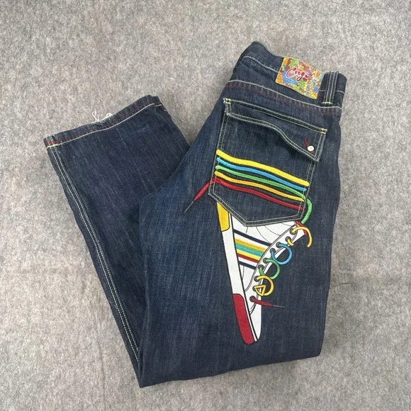 Vtg COOGI Jeans Mens sz 38x34 Embroidered Sneaker Shoes Rainbow Blue Denim Y2K - Picture 16 of 16